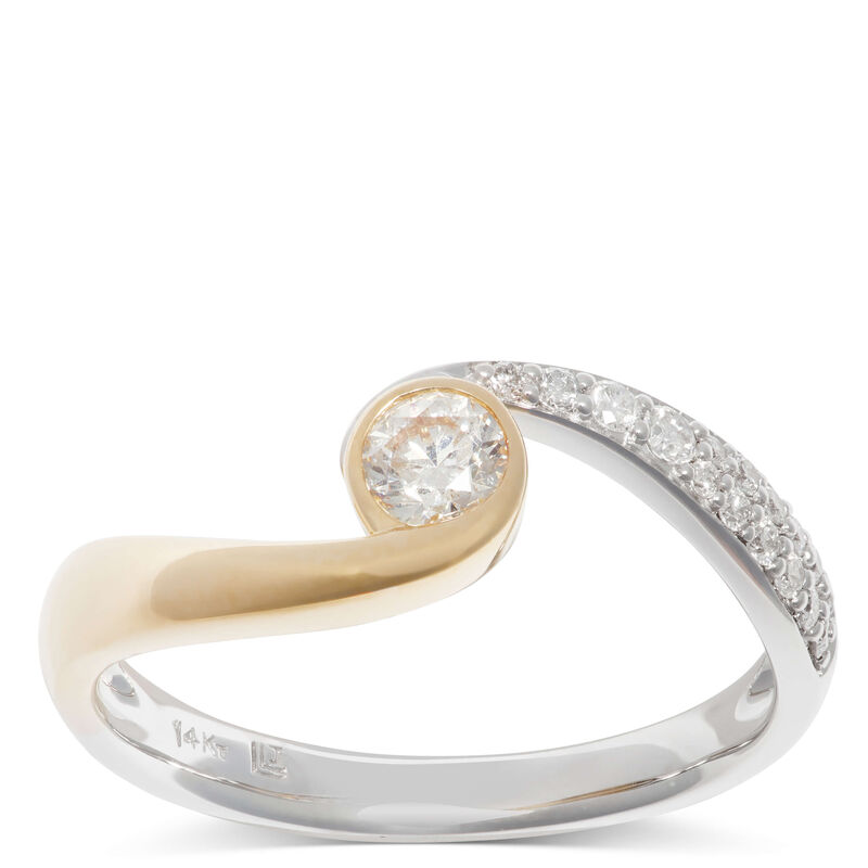 Two-Tone Diamond Bypass Ring 14K image number 1