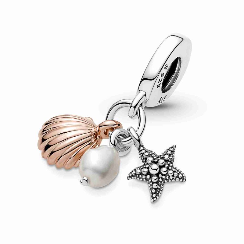 Pandora Freshwater Cultured Pearl, Starfish & Shell Triple Dangle Charm image number 3