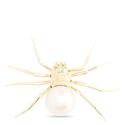 Spider Brooch with Pearl Body, 14K Yellow Gold