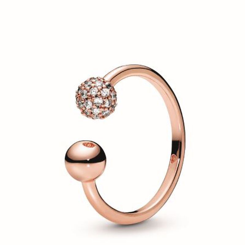Pandora Polished & Pavé CZ Bead Open Ring image number 1