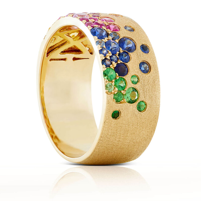 Rainbow Sapphire & Tsavorite Garnet Satin Finish Band 14K, Size 7 image number 1