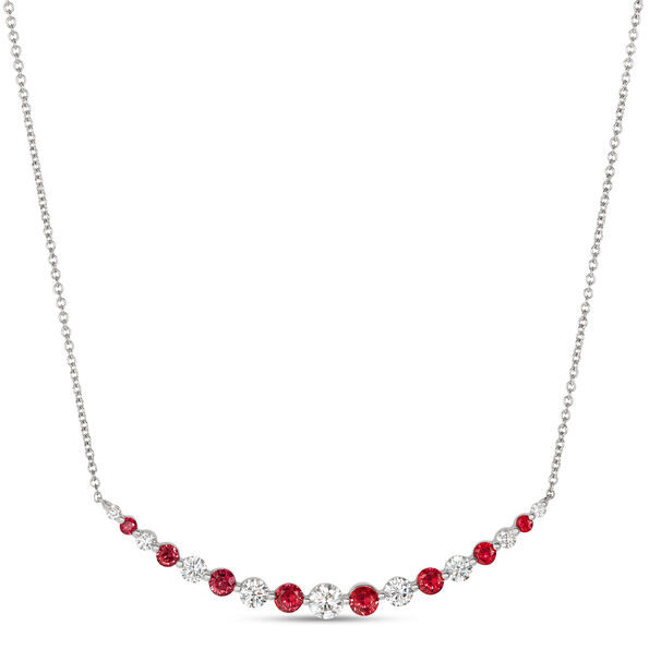 Graduated Round Ruby and Diamond Necklace, 18K White Gold