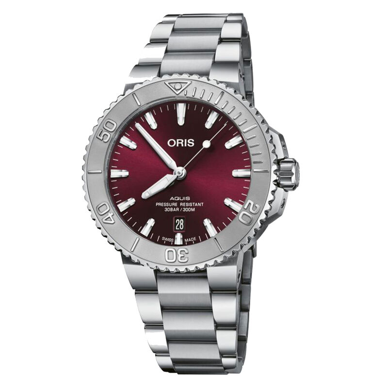 Oris Aquis Date Relief Watch Cherry Red Dial Steel Bracelet, 41.5mm image number 0