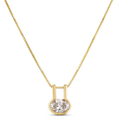 Modern 18-Inch Oval Diamond Pendant Necklace, &frac12; Carat, 14K Yellow Gold