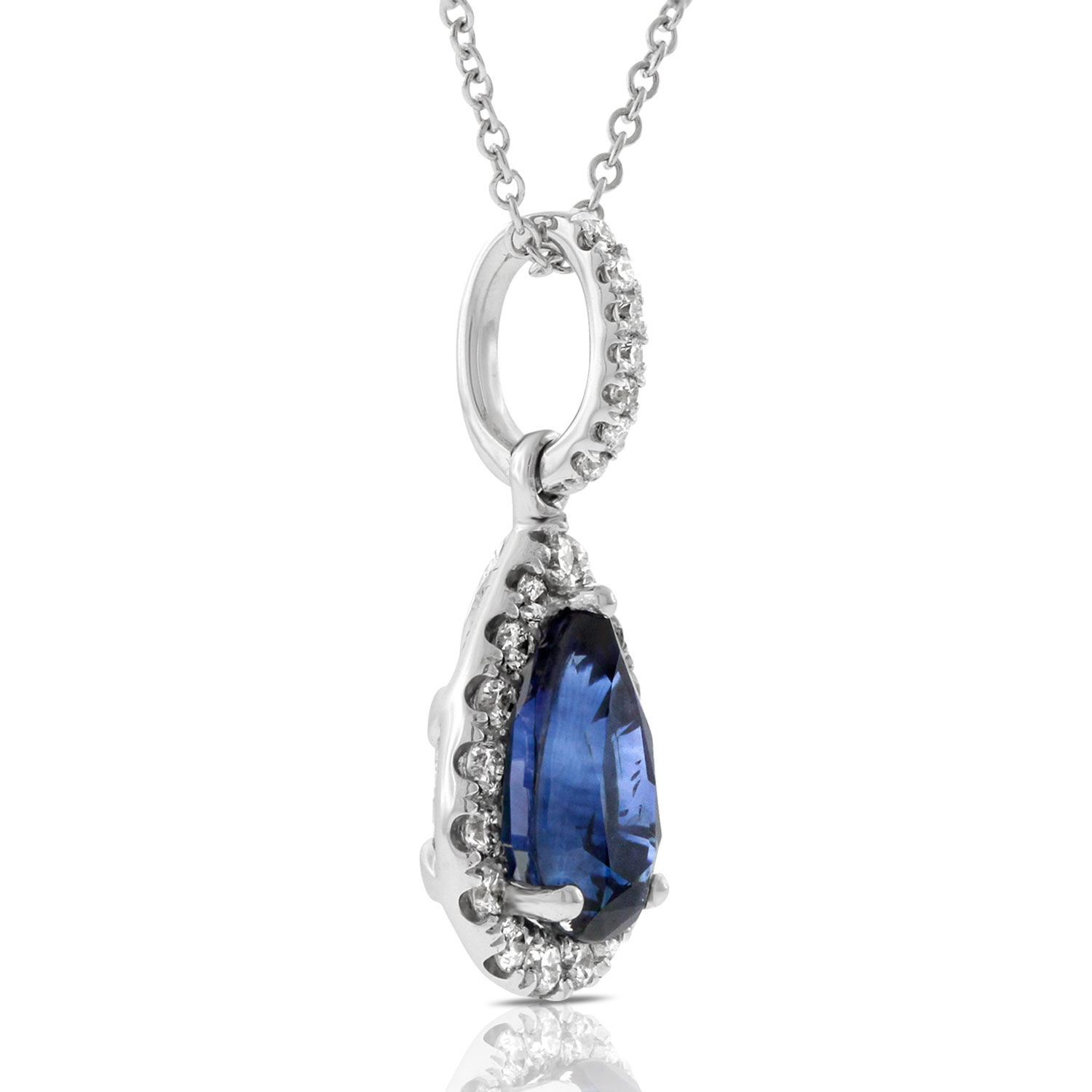 Pear Cut Sapphire & Diamond Pendant 14K White Gold