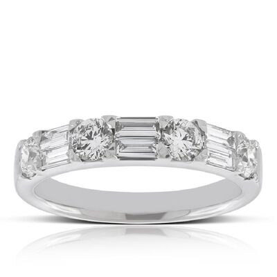 Baguette & Round Cut Diamond Wedding Band 14K
