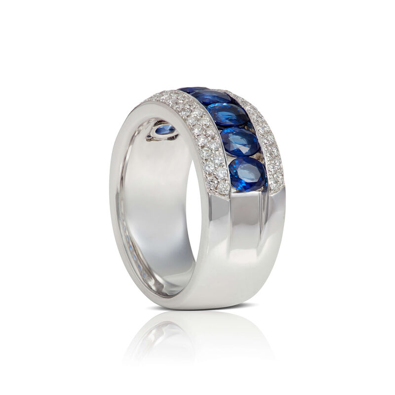 Channel Set Oval Sapphire & Diamond Band 14K image number 1
