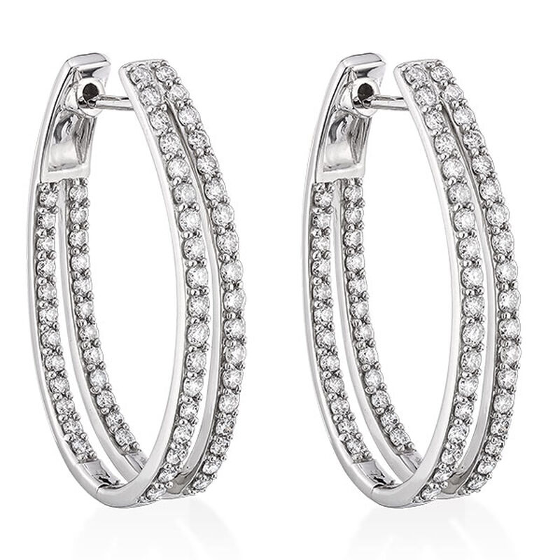 Double Hoop Diamond Earrings 14K image number 1