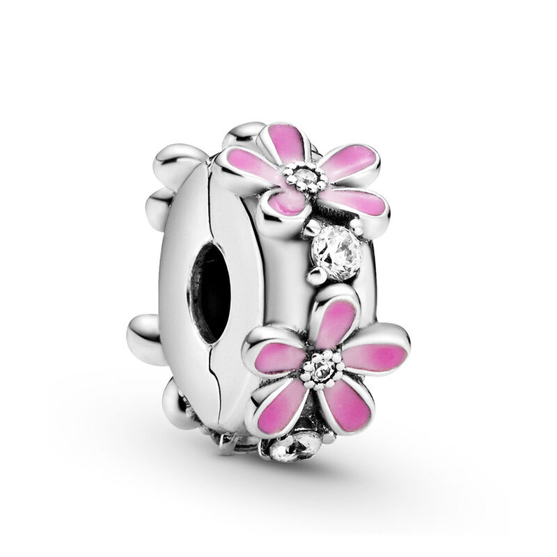 Pandora Pink Daisy Flower Enamel & CZ Clip Charm image number 1