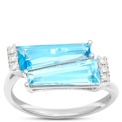 Tapered Blue Topaz Ring, 14K White Gold
