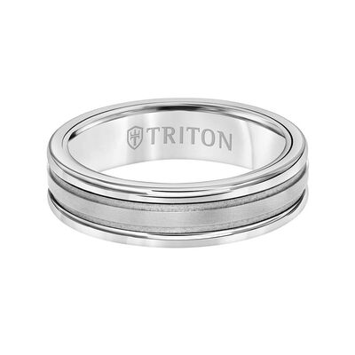 TRITON Custom Comfort Fit Band in White Tungsten & 14K, 6 mm