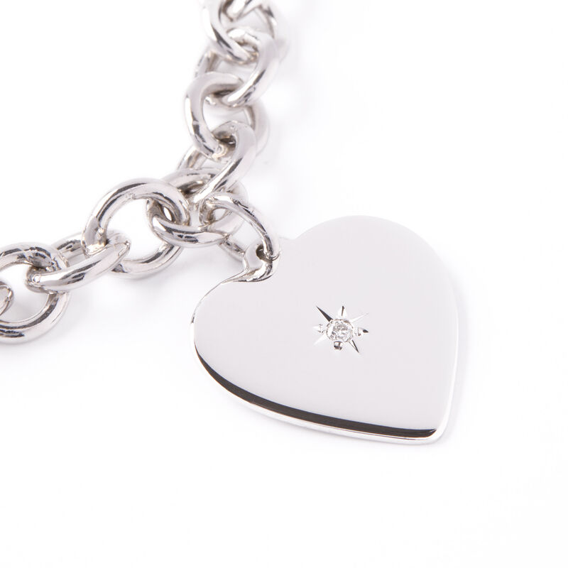 Rolo Bracelet with Heart Charm, Sterling Silver image number 2