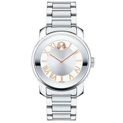 Movado Bold Silver Dial Rose Detailed Watch, 39mm