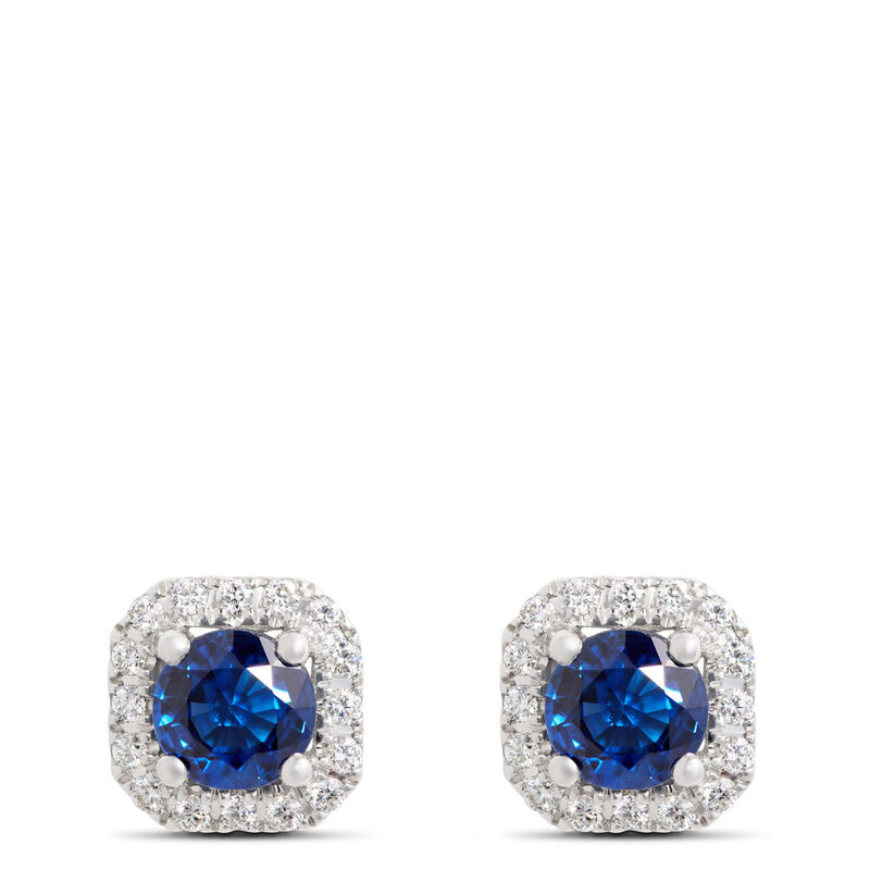 Round Sapphire and Diamond Stud Earrings, 14K White Gold image number 0