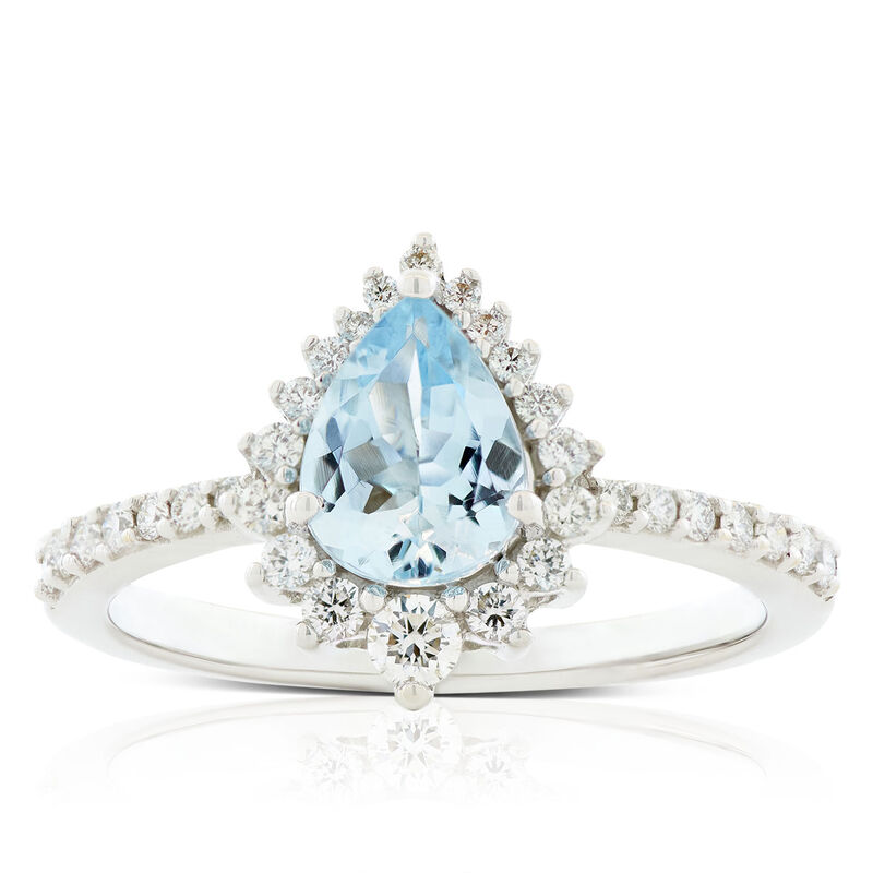 Pear Aquamarine & Diamond Halo Ring 14K image number 0