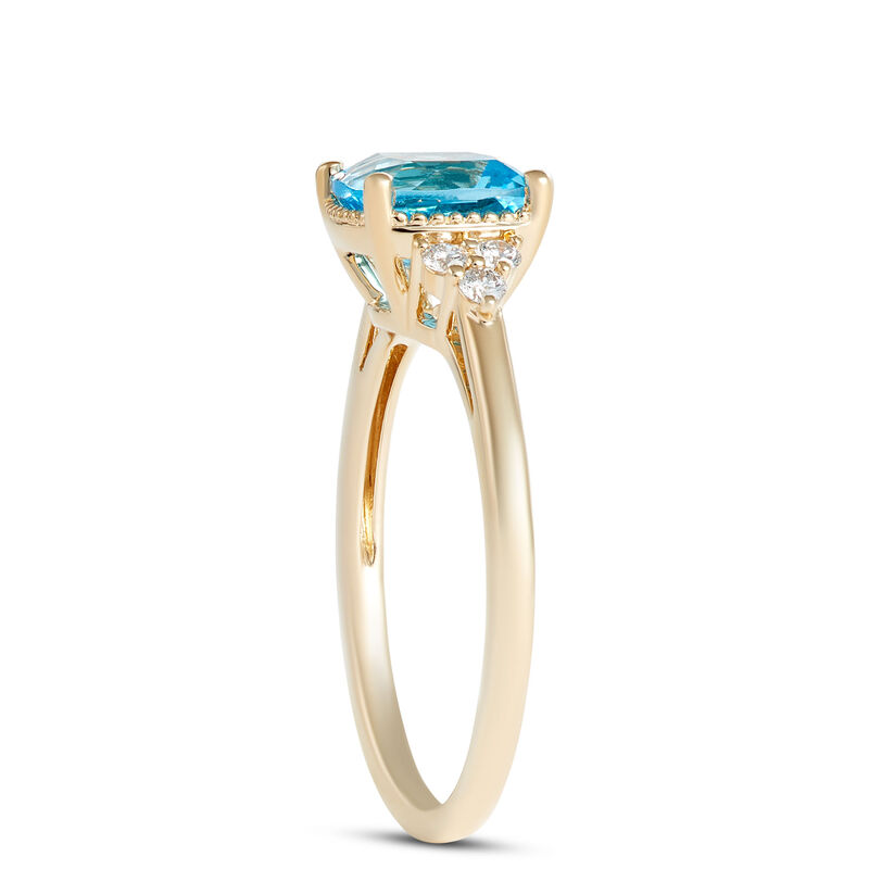 Cushion Cut Blue Topaz and Diamond Ring, 14K Yellow Gold image number 1