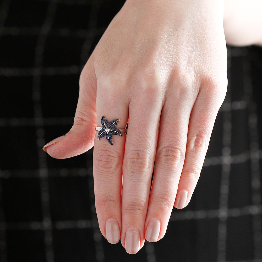 Sapphire & White Topaz Starfish Ring