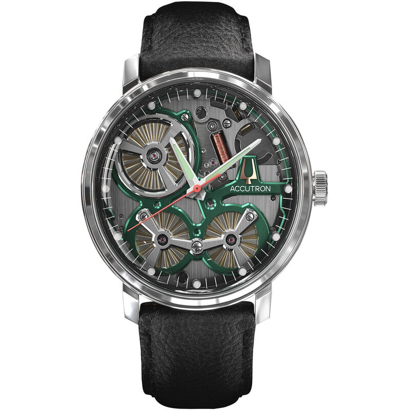 Accutron Spaceview Watch Steel Case Grey Dial Black Leather Strap, 43.5mm image number 0