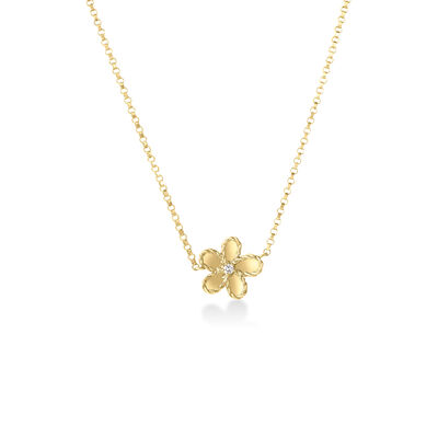 Roberto Coin 18K Yellow Gold Jasmine Diamond And Polished Finish Small Flower Necklace