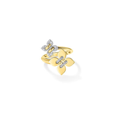 Roberto Coin 18K Yellow and White Gold Love In Verona Pav&eacute; Diamond And Polished Finish Double Flower Ring