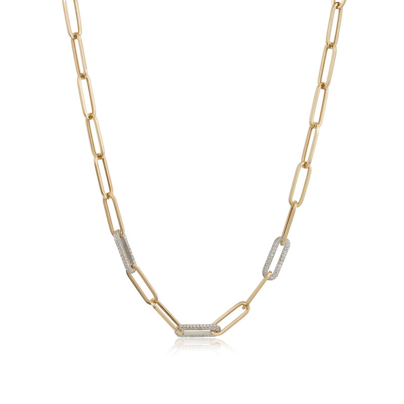 Triple Diamond Link Paperclip Chain Necklace 14K, 18" image number 0