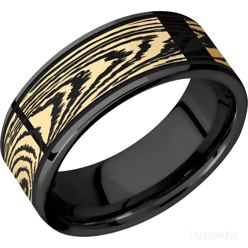 Zirconium with Polish Finish and 14K Yellow Gold Inlay image number 0