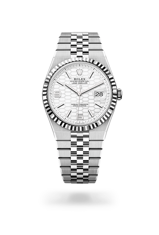 rolex land-dweller in white rolesor - combination of oystersteel and white gold, m127334-0001 - ben bridge