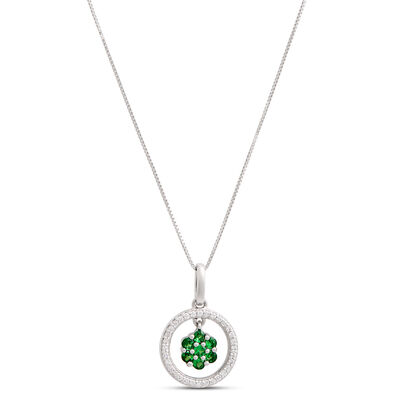 Tsavorite and Diamond Pendant Necklace, 14K White Gold