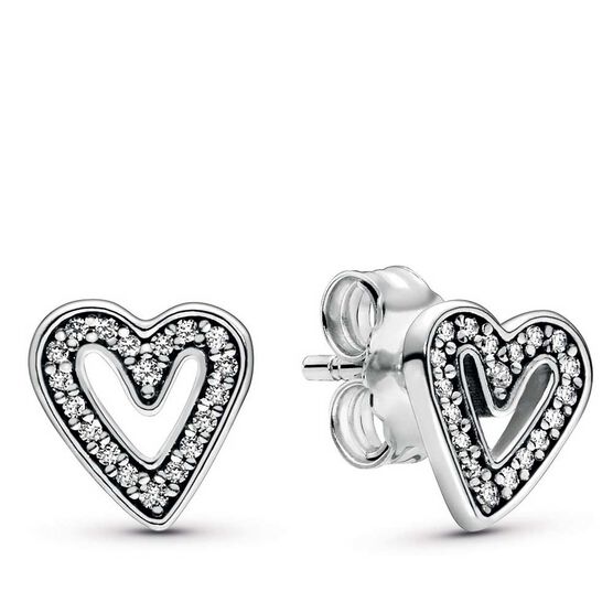 Pandora Sparkling Freehand CZ Heart Stud Earrings