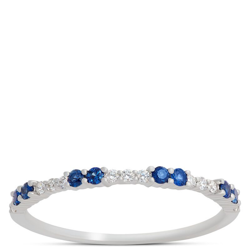 Oval Blue Sapphire and Round Diamond Ring, 14K White Gold image number 2