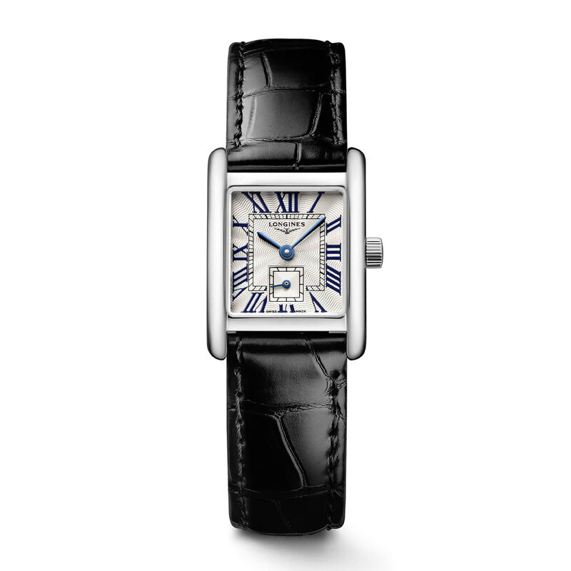 Longines Mini Dolcevita Watch Silver-Tone Watch Black Leather Strap, 29mm image number 0