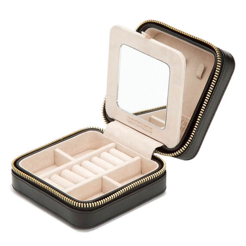 WOLF Caroline Black Leather Zip Travel Case image number 0