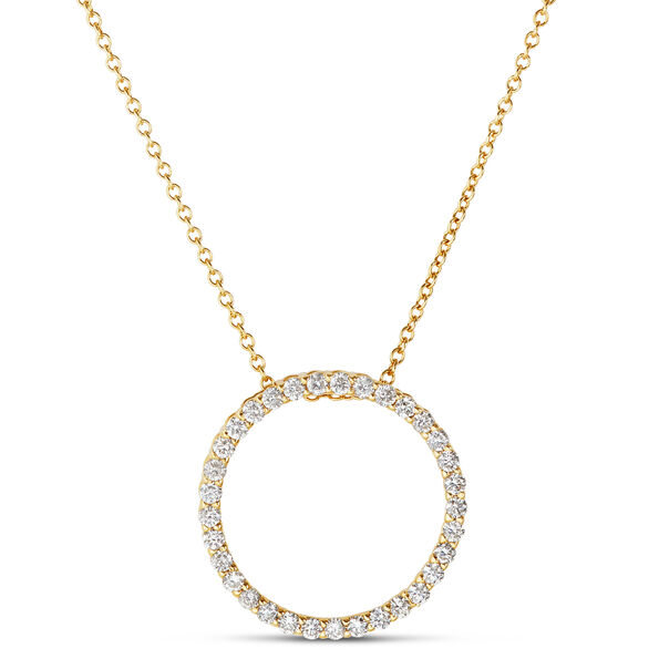 Circle Diamond Pendant Necklace, 14K Yellow Gold