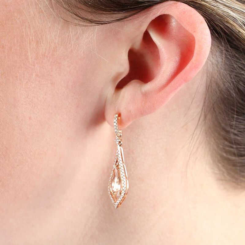 Rose Gold Pear Shaped Morganite & Diamond Earrings 14K image number 1
