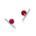 Round Ruby & Diamond Bar Stud Earrings 14K