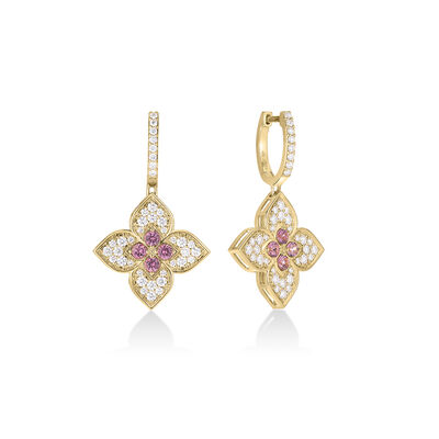Roberto Coin 18K Yellow Gold Venetian Princess Carnival Diamond And Rubellite Flower Drop Earrings
