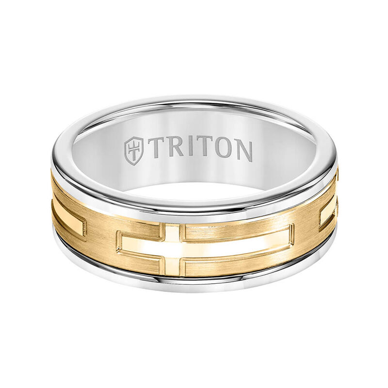 TRITON Custom Comfort Fit Cross Band in White Tungsten & 14K, 8 mm image number 1