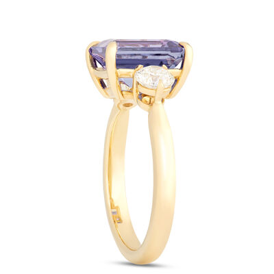 Emerald Cut Tanzanite and Diamond Ring, &frac34; Carat Total Weight 14K Yellow Gold