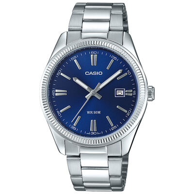 Casio Vintage Blue Dial Watch, 38.5mm