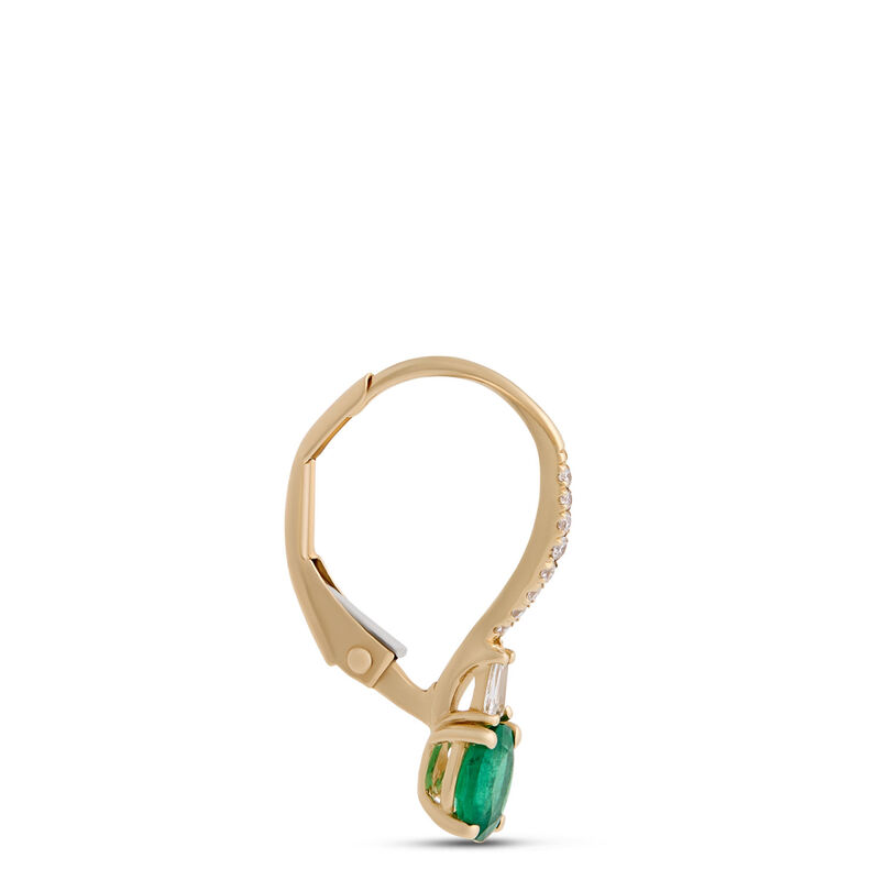 Oval Emerald & Diamond Drop Earrings 14K image number 1