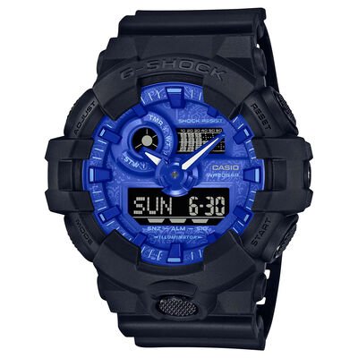G-Shock GA-700 Series Watch Black Case Paisley Blue Dial, 57.5mm