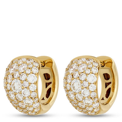 Classic Pave Dome Earrings with Round Diamonds, 1 &frac12; Carat Total Weight, 14K Yellow Gold