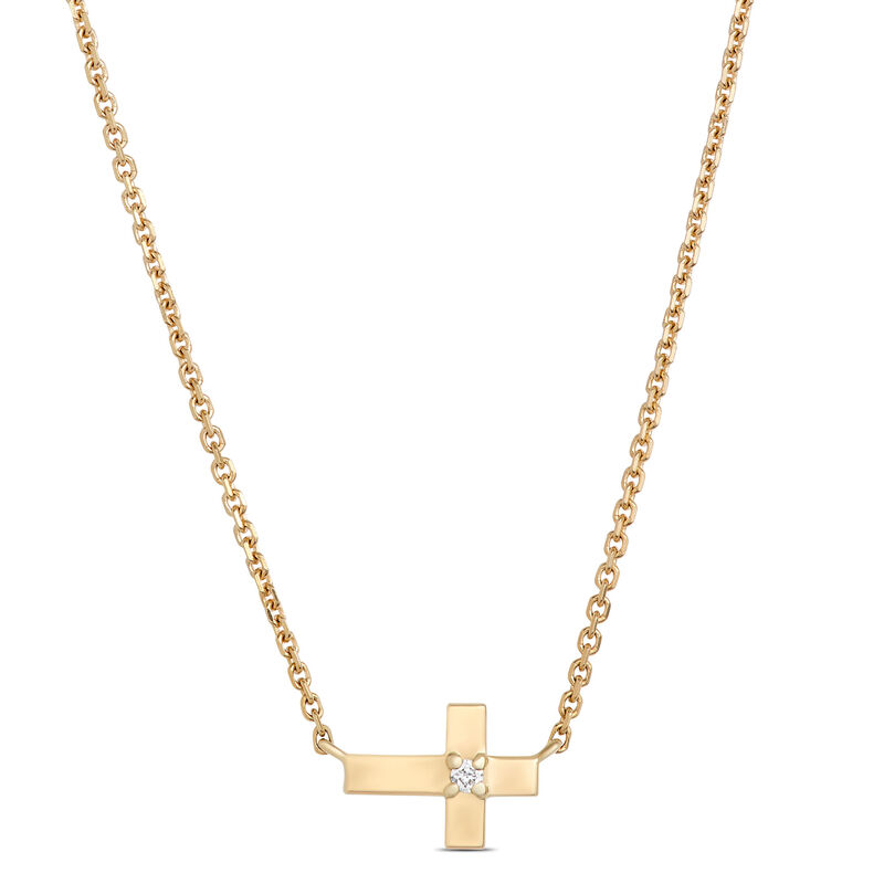 Baby Cross Pendant with Diamond Center, 14k Yellow Gold image number 0