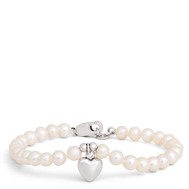 Stainless Steel Baby Pearl Bracelet with Puff Heart image number 2
