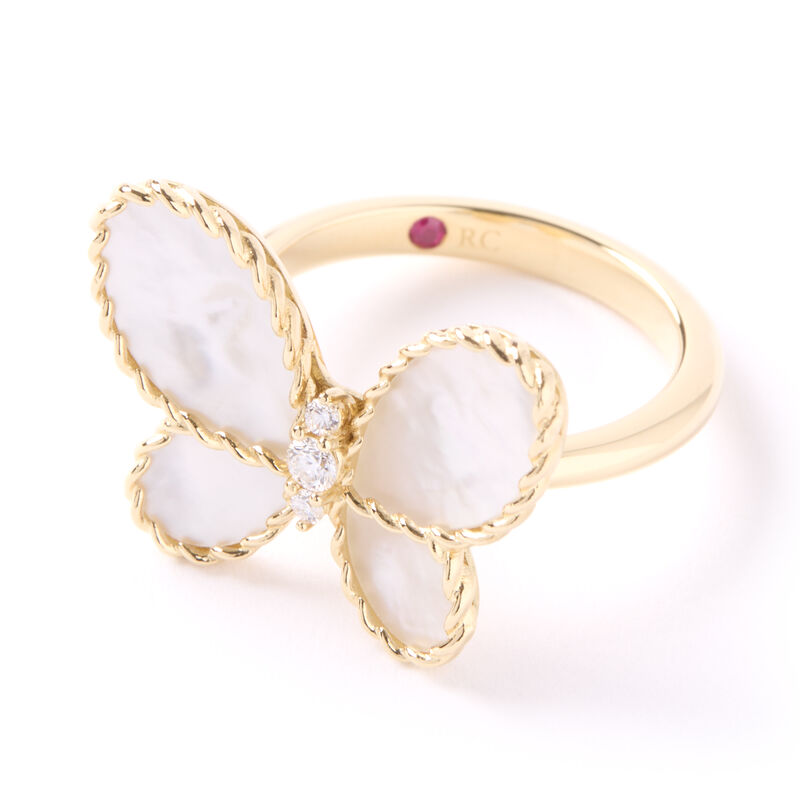 Roberto Coin 18K Yellow Gold Jasmine Diamond & Mother Of Pearl Butterfly Ring image number 1