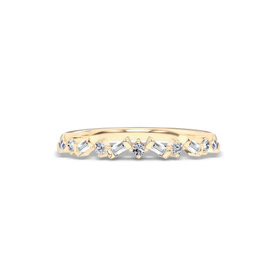 Classic Round and Baguette Diamond Band, 1/7 Carat Total Weight, 14K Yellow Gold