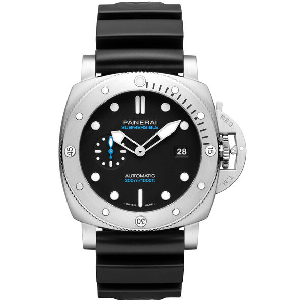 Panerai Submersible QuarantaQuattro Watch Steel Case Black Dial, 44mm