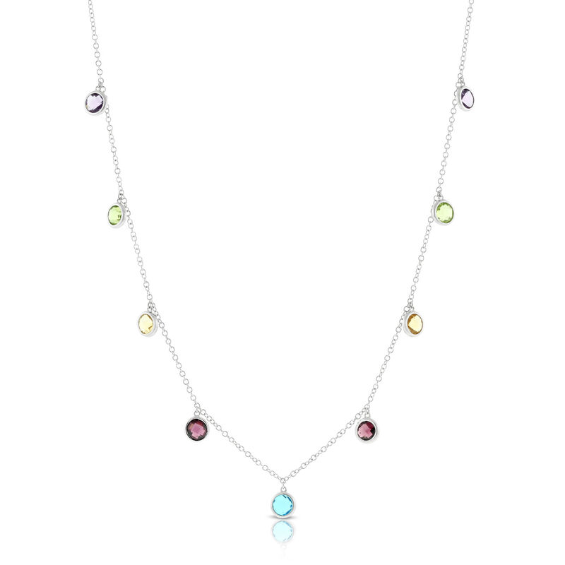 Bezel Set Rainbow Gemstone Dangle Necklace 14K image number 0