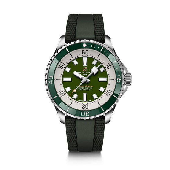 Breitling Superocean Automatic 44 Watch Steel Case Green Dial Green Strap, 44mm