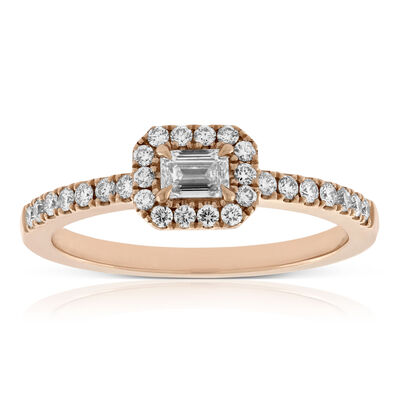 De Beers Forevermark Tribute™ Rose Gold Emerald Cut Diamond Ring 18K
